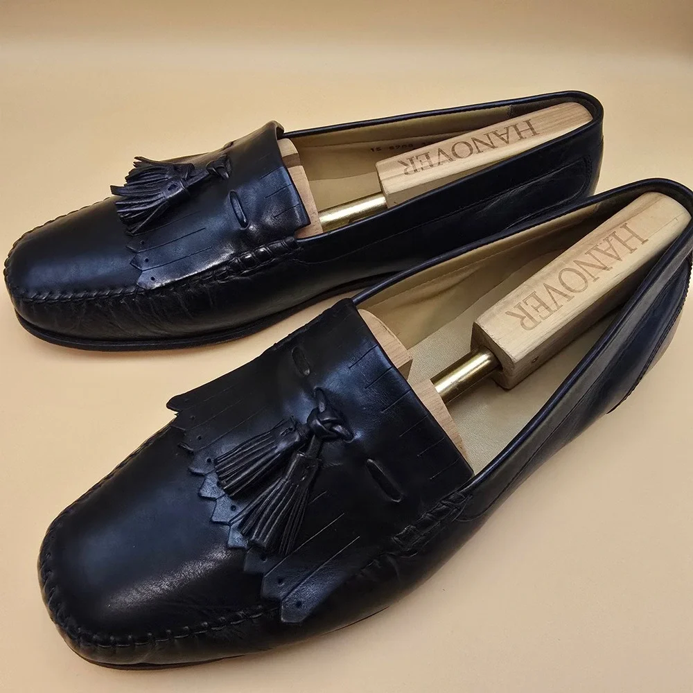 Johnston & Murphy‎ Black Leather Tassel Kiltie Loafers Mens 10W Dress Shoes